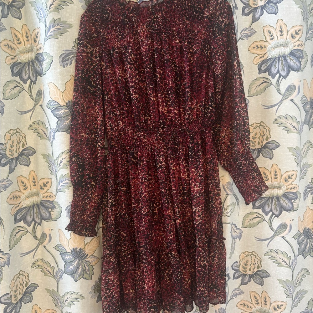 Just...Taylor Maroon Patterned Long Sleeve Dress